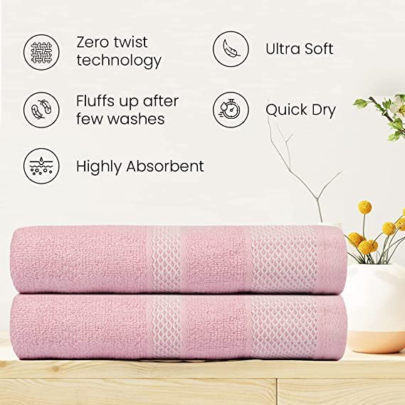Image of Zero Twist Bamboo Towels for Bath Large Size | Ultra Soft, Highly Absorbent,Quick Dry, Anti Bacterial Bamboo Bath Towel for Men & Women || 450 GSM, 29 x 59 Inches (2, Pink & Grey)
