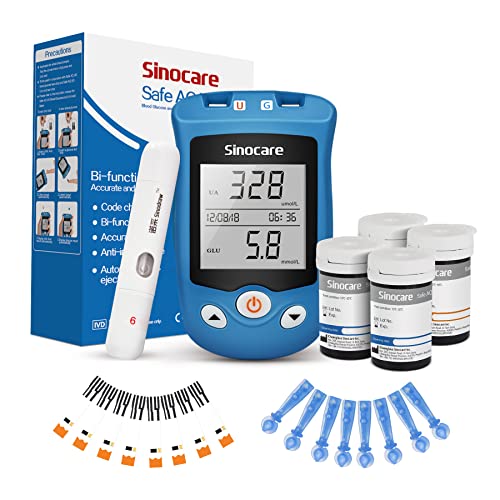 Medidor de glucosa en sangre y ácido úrico, Sinocare Safe AQ UG 2 en 1 Kit de Prueba, con 50 Tiras Glucosa y 50 Tiras Ácido Úrico Cover