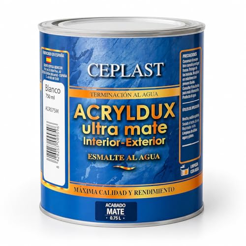 ECEPLAST ACRYLDUX Ultra Mate 750 ml – Esmalte al Agua Blanco para Madera, Metal, Hierro y Puertas – Interior y Exterior – Secado Rápido – Bajo Olor – Lavable