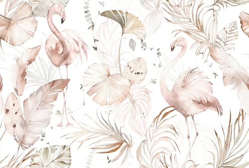 Livelynine Tropical Beach Wallpaper Peel and Stick Light Pink and Green Wallpaper Flamingo Tropical Banana Palm Leaf Pink Contact Paper Removable Girly Cute Wallpapers Girls Room Nursery 17.5x78.8 by Livelynine - Used condition - Image 9