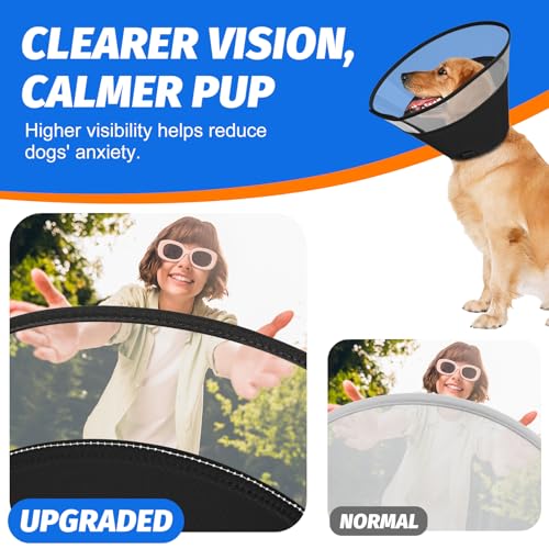 Image of Dog Cone Collar with Soft Pad, Transparent Elizabeth Recovery Collar for Large, Medium, Small Dogs to Stop Licking, Pet Head Cone Alternative After Surgery, Neutering, Injury (L)