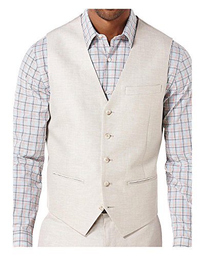 Perry Ellis Men's Linen Five Button Vest, Natural Linen, X-Large #TOP1
