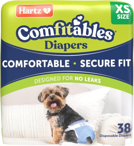 Image of Hartz Comfitables Disposable Dog Diapers, Size XS, Comfortable & Secure Fit, Easy to Put On, Super Absorbent Male and Female Diaper, 38 Count (Pack of 8)