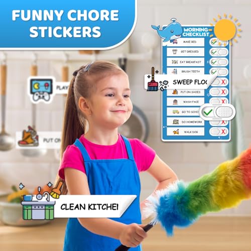 Image of Upgraded Slider 3 in 1 Bedtime /Morning /Weekly Routine Chart for Kids, Magnetic Chore Chart for Kids with 99 Stickers, Cute Visual Schedule for Kid
