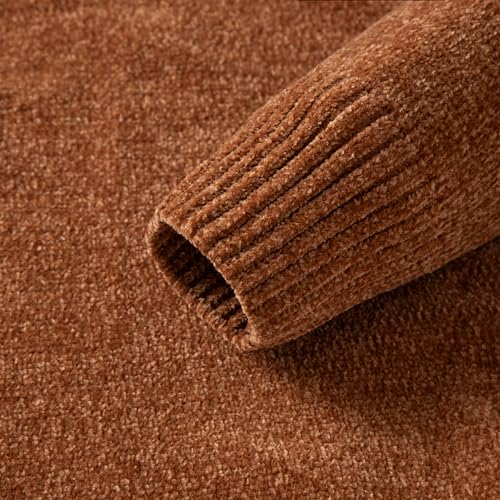 Image of Simple&Opulence Women's Chenille Sweater Crewneck Long Sleeve Pullover Ribbed Cuff Hem Round Neck Jumper Tops