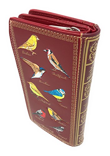Shag Wear Book of Birds Large Wallet for Women and Teen Girls Vegan Faux Leather 7" Red3