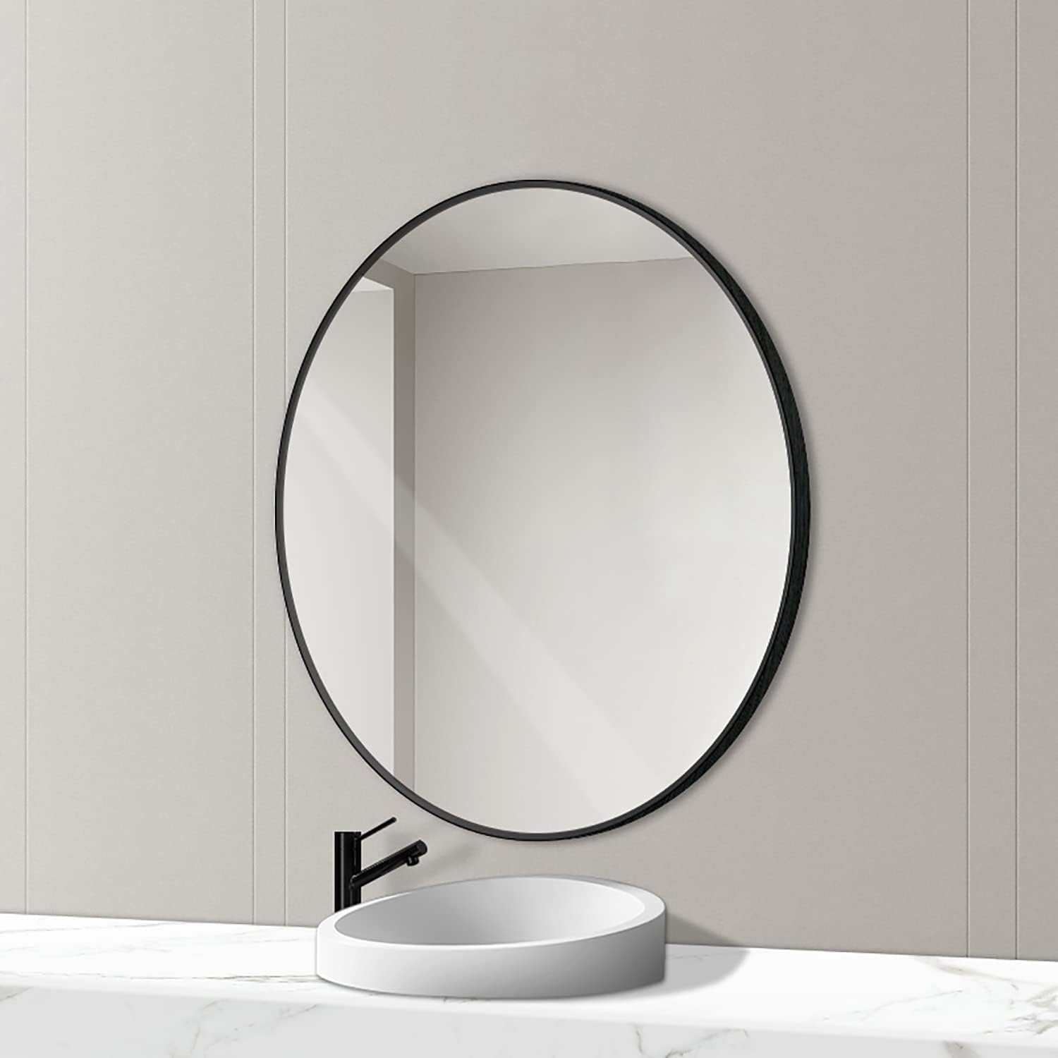 BKSXSOP Wall mirror with frame, modern round hanging for bathroom bedroom living room corridor, wall mounted makeup vanity mirror, metal material