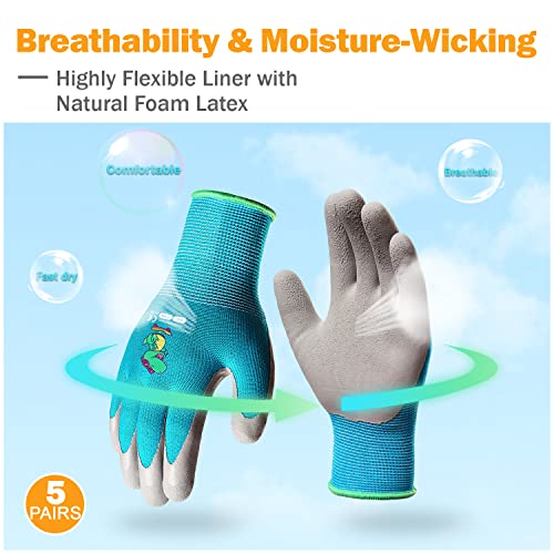 Kdk 5 Pairs Kids Gardening Gloves Yard Work Gloves Children Soft Safety Rubber Coated Gloves For Toddlers Youth Girls Boys Children (6-8Yr M) #TOP2