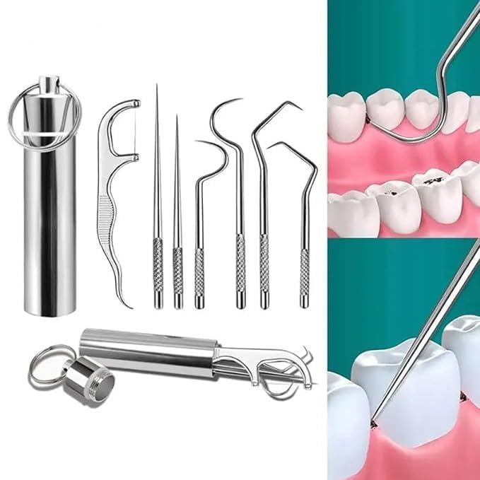 HENTJ® 7-in-1 Teeth Braces Cleaner Tools Kit,Dental Floss Toothpicks Set with Aluminum Tube- Dental Tools Reusable Toothpicks Teeth Braces Cleaning Tools Kit for Outdoor Camping Traveling-picture-32