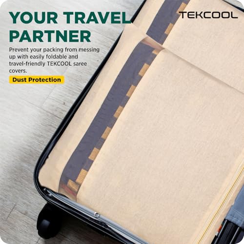 Image of TEKCOOL Cotton Saree Bags /Covers For Storage Set Of - 6 Big Size Single (16 X 14 Inches) With Zip Closure For Clothes Bags And Wardrobe Organizer With Transparent Mesh Window, Beige