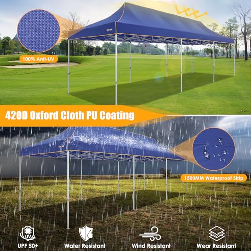 Image of HOTEEL 10x30 Heavy Duty Pop Up Canopy Tent for Parties Event Wedding Commercial Instant Canopy with Wheeled Bag, Party Tent Waterproof UV 50+&Windproof, Upgraded Thick Hexagonal Legs, Deep Blue