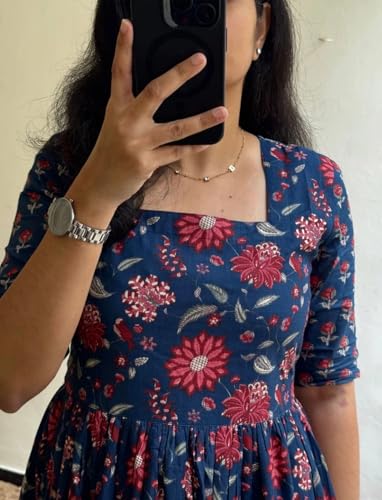 Image of Women's Pure Cotton Maxi Midi Dress Western Dress for Women Elegant Floral Printed Long Dresses | Soft & Breathable Fabric | Casual Trending Dress