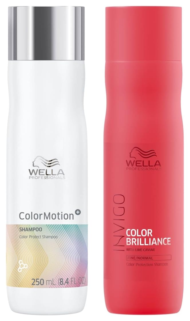 Wella Professionals ColorMotion+ Colour Protection Shampoo (250ml) & Invigo Color Brilliance Shampoo (250ml) - For Colored, Treated, Fine/Normal Hair, With Lime Caviar, Anti Colour Fading-image-40
