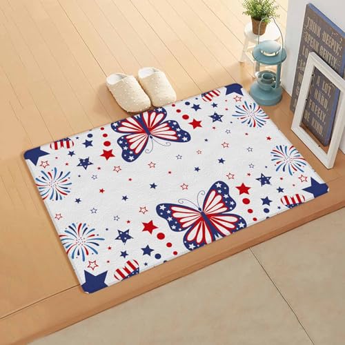 American Flag Antifatigue Kitchen Bath Door Mat Cushioned Runner Rug,Washable Welcome Floor Sink Mat,Waterproof & Non-Slip Kitchen Standing Doormat,Patriotic Firework Stars Freedom 4th of July 24