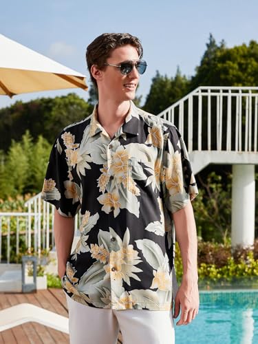 Men's Silk Hawaiian Floral Shirts Short Sleeve Button Down Casual Tropical Holiday Beach Shirts3