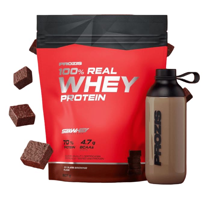 REAL WHEY PROTEIN - Prozis| Sin azúcares añadidos | Deliciosos sabores (907G, Brownie de Chocolate)