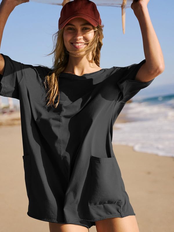 Mono Mujer Verano Manga Corta Jumpsuit Sexy Peto Suelto Pierna Ancha Overoles Casual Vestidos Playa