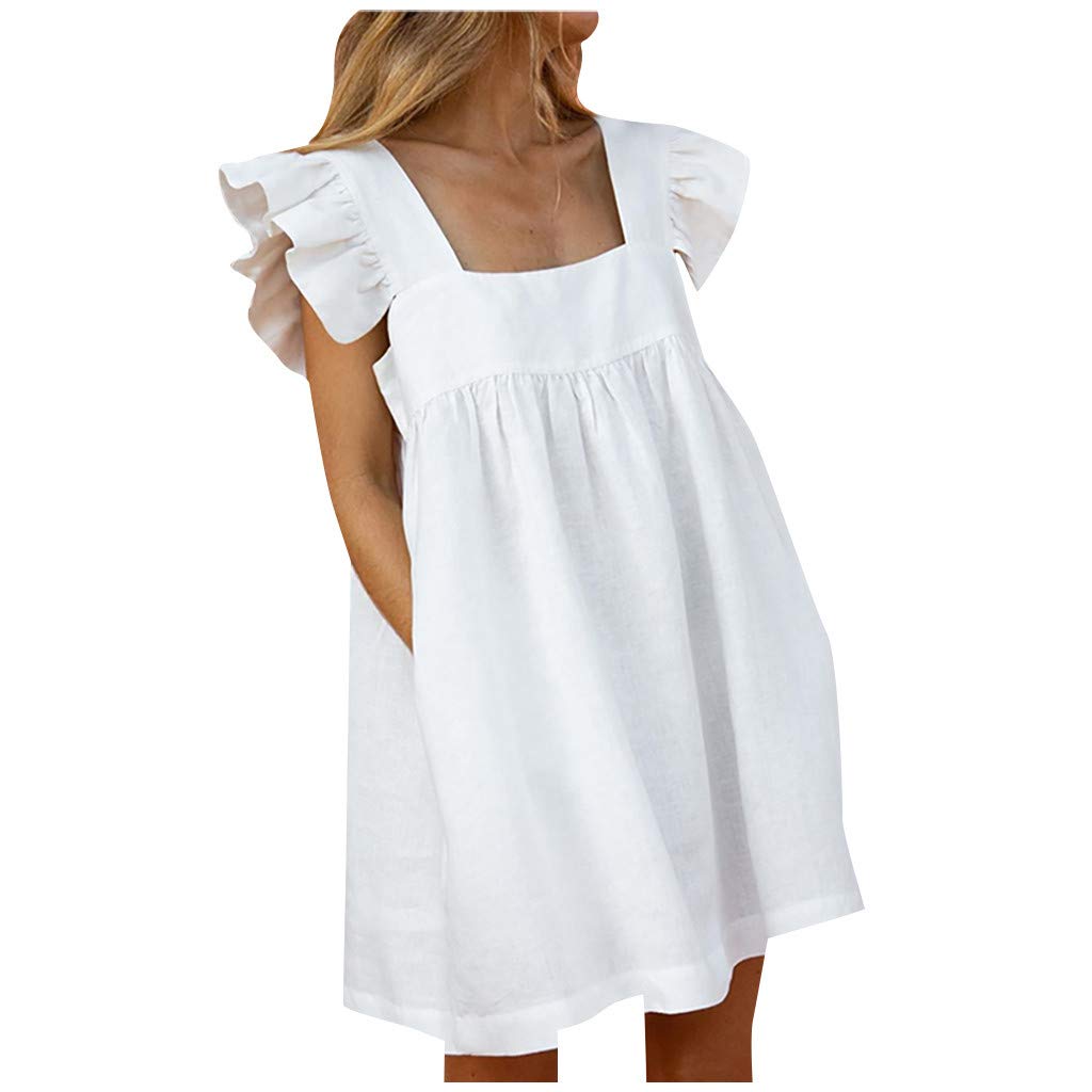 QWUVEDS Vestido de manga larga para mujer, vestido de verano Noble Square Collar Bolsillo Buffers manga corta vestido midi vestido envolvente
