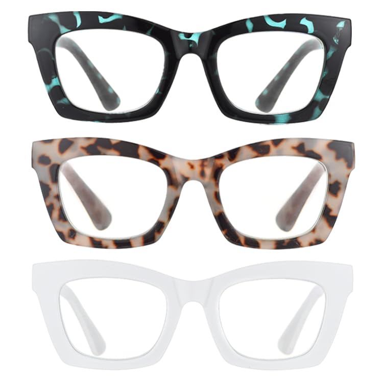 Image of 3 pack style Spring hinge Readers Blue Light Blocking Computer Square Reading Glasses for Women Men