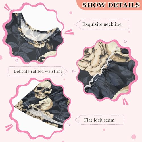 ALAZA Sugar Skull Leaves Halloween Girls Toddler Casual Dress for Summer Sleeveless Dresses Sundress 2-8 Years3