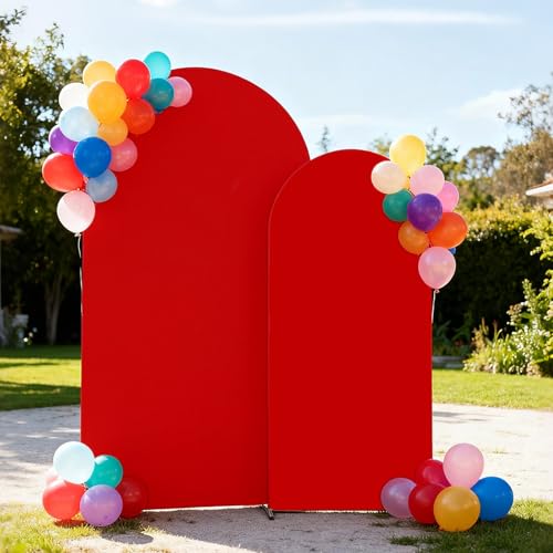 Red Arch Backdrop Cover 6FT+7.2FT Arch Covers Stretchy Backdrop Spandex Draped Arch Backdrop Cover for Christmas Halloween Birthday Baby Shower Bridal Shower Home Decoration(Only Cover) - image 3