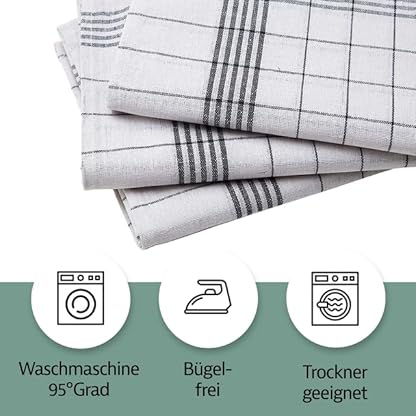 Zestri 10er-Set Geschirrtücher 50x70 cm | Anthrazit Weiß kariert | 100% Baumwolle 60g/Stück | Geschirrhandtücher für Küche, Restaurant & Gastronomie | Küchentücher Trockentücher – Bild 5