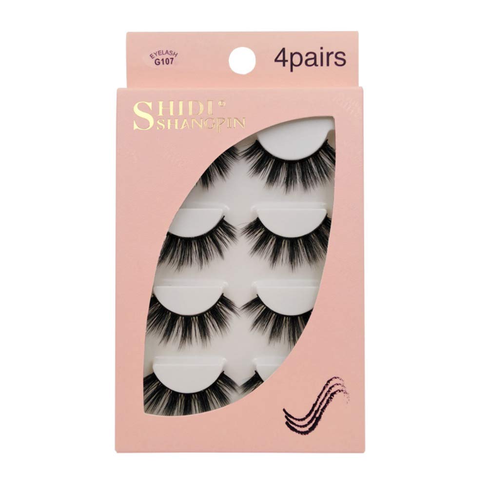 Elocoise False Eyelashes,3D Eye Lashes Reusable 4 Pairs Long Hand-made Faux Eyelashes for Eye Makeup (G107)