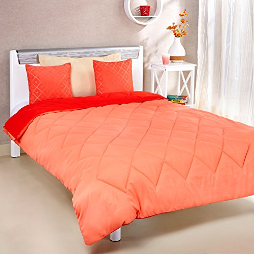 Image of Amazon Brand - Solimo Microfibre Reversible Comforter, Single (Stone Blue & Silver Grey, 200 Tc) Microfiber Reversible Comforter, Single (Ruby Red & Peach Pink, 200 Tc)