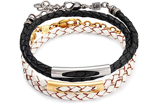 Couple bracelets - his and hers bracelet - black and white leathe…