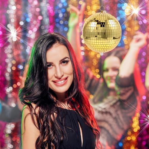 VICASKY Bola Espejada Colgante 20 cm Dorada con Anillo Metálico Decoración para Fiestas miniatura 4