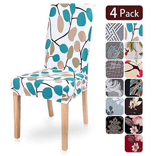 SearchI 4 Pack Super Fit Stretch Removable Washable Dining Chair Covers Slipcover Protector, Spandex Fabric Chair Cover for Dining Room, Hotel, Ceremony (Leafs, 4 per Set)