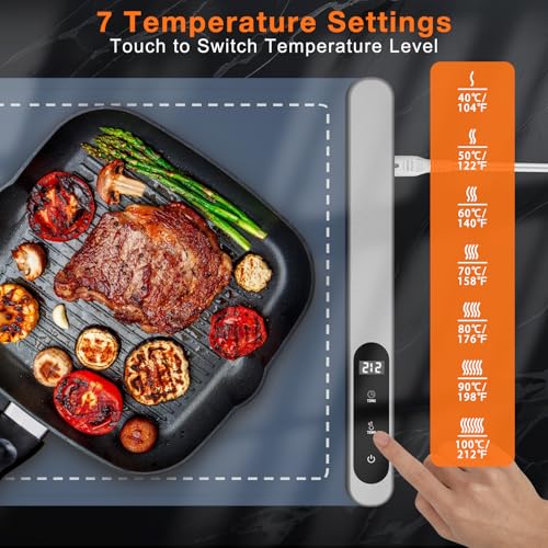 Image of FYY Warming Mat for Food with Heat Resistant Pad - Rapid and Full Surface Heating, 7 Temp Settings, 6H Timer, Rollable Portable Food Warming Mat for Countertop Party Buffet (XXXL, Navy)