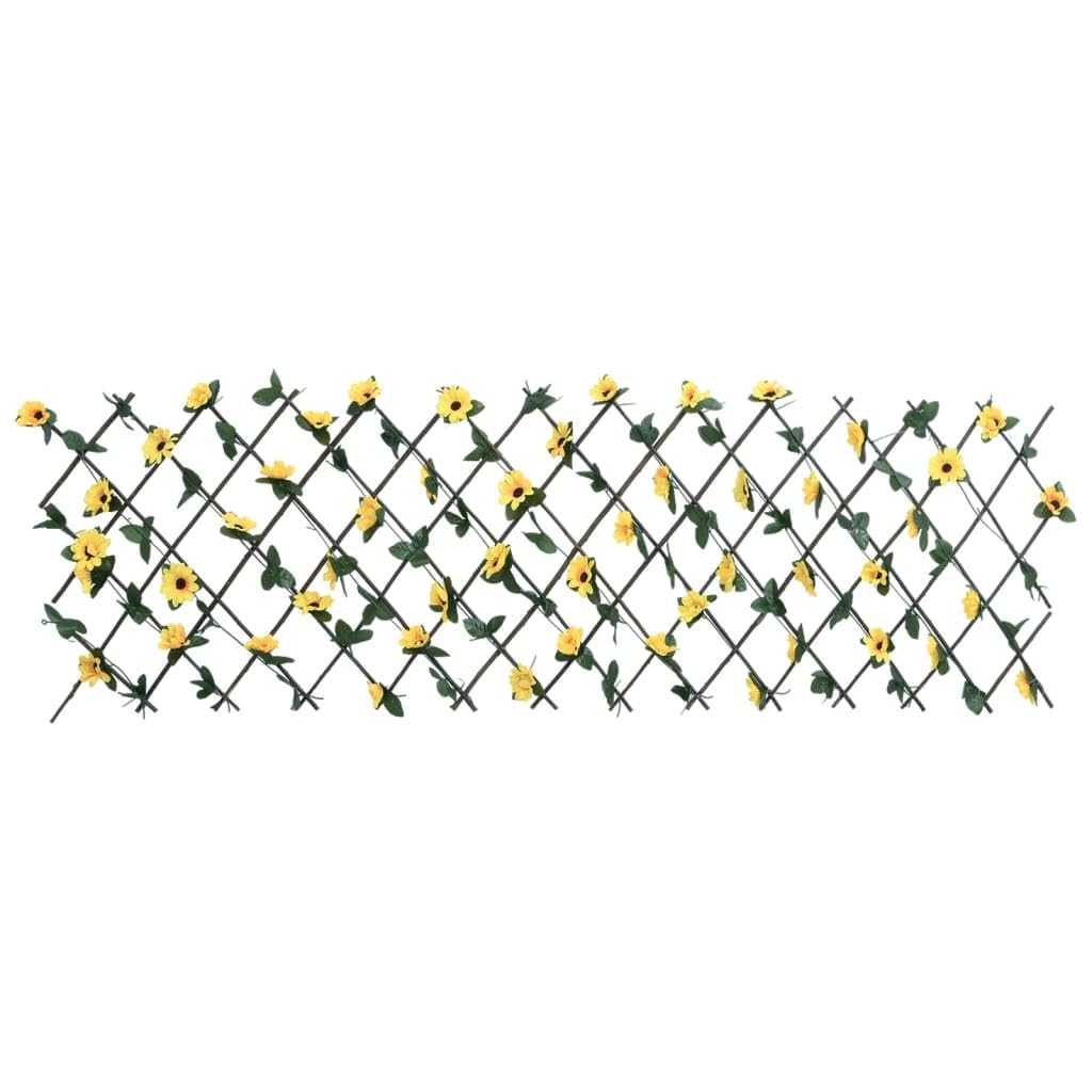 Enrejado con Hiedra Artificial, PVC Y Madera, Celosías para Terraza Exterior, Celosía Extensible, Enrejado para Plantas Trepadoras, Color Amarillo, 5 Piezas, 180x60 cm