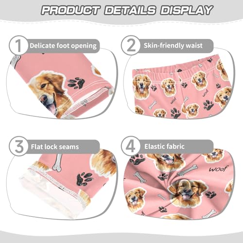 Cute Puppy Face Pink Girls Leggings Soft Comfortable Athletic Leggings Dancing Pants for 4-10 Years3