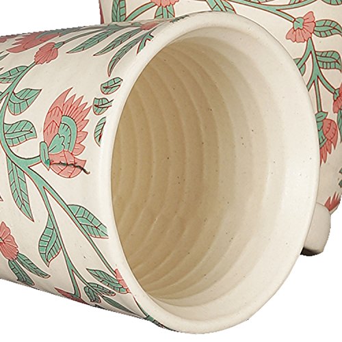 Image of Miah Decor Handcrafted Floral Design Multicolour Stoneware Ceramic Handcrafted Mugs. Microwave Safe, Freezer Safe, Dishware Safe Drinkware Tea Cups Set- Set of 4 (Size - 300 ML)