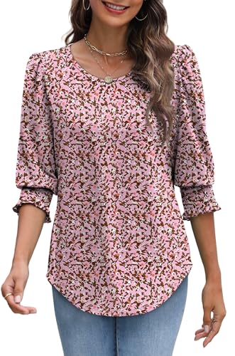 Image of XIEERDUO Blouses for Women Dressy Casual 3 /4 Length Sleeve Womens Tops with Smocked Cuffs