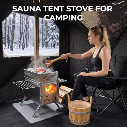 Wood Burning Sauna Hot Tent Stove, 2 in 1 Tent Wood Burning Stove with Chimney Pipe for Outdoor Camping Heating, Camping, Hunting, Heating, Cooking, Ice Fishing, Boiling Water - Image 2