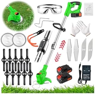 Metal Cordless Strimmers Electric with Blade Grass Trimmer with 2*Lithium Battery & Quick Change Spare Blades for Lawn Garden Pruning