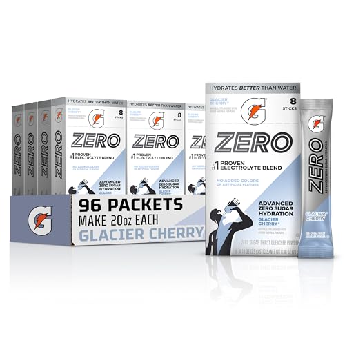 Gatorade Zero Sugar Electrolyte Powder Drink Mix Glacier Cherry (96 Servings) No Artificial Flavors No Added Colors Zero Sugar Sports Drinks Hydration Electrolyte Drink