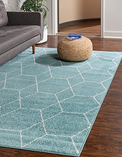 Unique Loom Trellis Frieze Collection Area Rug - Geometric (4' 1" x 6' 1", Light Blue/ Ivory)