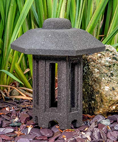 IDYL Lavastein Stein Laterne Oki Gata III | Höhe 35cm | frostfest |Asiatische Gartendeko |massives Naturprodukt | Handarbeit | Wintergarten | Steinlaterne Cover