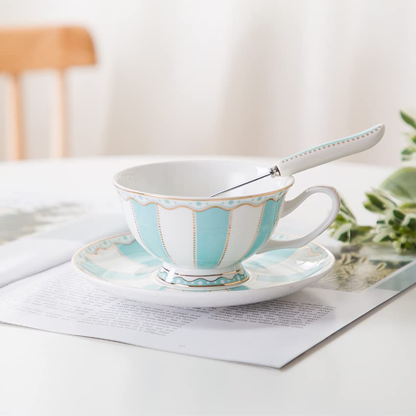 Kubki do kawy spodek zestaw z łyżką vintage porcelanowy zestaw filiżanek do kawy, biały niebieski zestaw filiżanek do herbaty ze złotym wykończeniem i pudełkiem prezentowym na herbatę