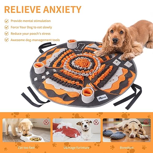 IEUUMLER Schnüffelteppich Hund, Waschbar Trainingsmatte rutschfest Futtermatte intelligenzspielzeug für Hunde Fördert Natürliche Futtersuche, Stressabbau & Gesundheit FC017(Grau und Orange)
