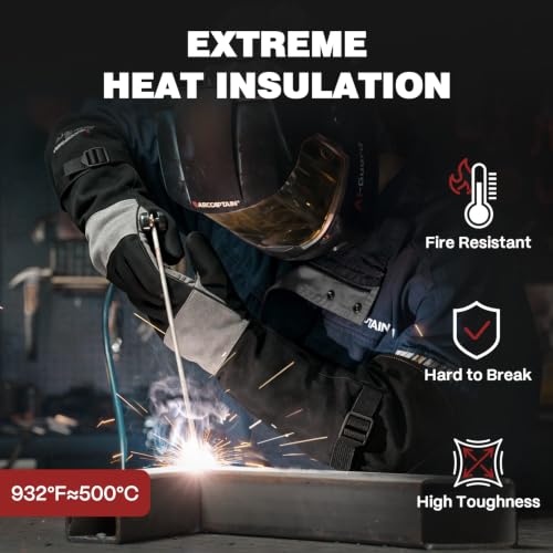 Image of ARCCAPTAIN 24 Inches Leather Welding Gloves, Bite Protection, Black-Grey