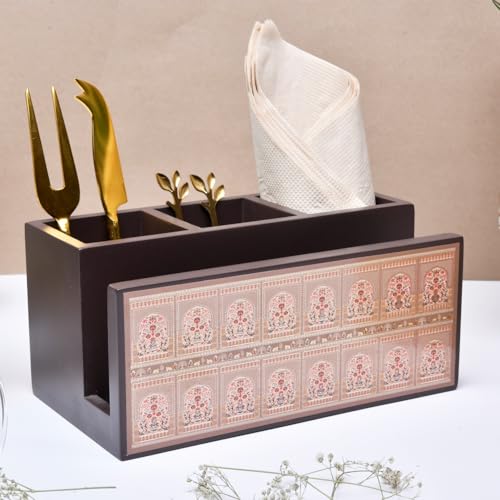 Image of Home Sparkle Tissue Paper Box Holder for Car, Home Decor, Gifting & Office Desk - Rectangular MDF with Elegant Vinyl Print Design - Red Finish (B13V48)
