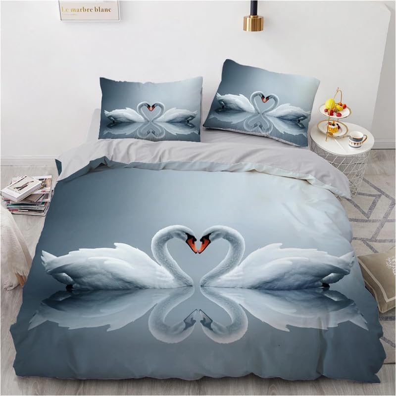 Funda Nordica Cama 180-260x240 cm Cisne Fundas de Edredón de Matrimonio Microfibra Adultos, Juego de Ropa de Cama con Cremallera y 2 Fundas de Almohadas 50x75cm