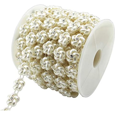 AEAOA 10 Yards 3/5" Ivory Flower Pearl Rhinestone Chain Trims Sewing Wedding Decoration Craft Beaded Trim (LZ182) Cover