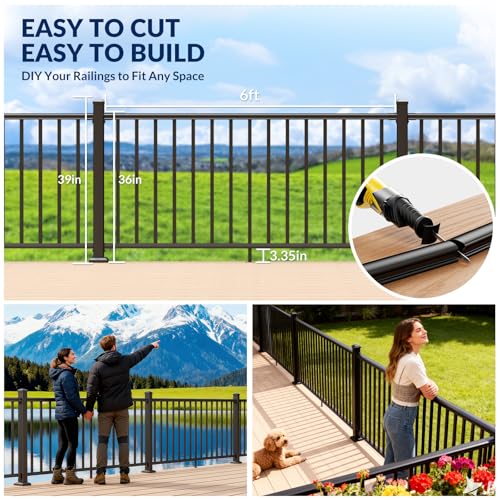Image of Egadis 36 in. H x 6 ft. W Black Porch and Deck Railing Kit with 2 Post, Textured AAMA 2604 Powder-Coat Finish Modular Aluminum Railing System for Outdoor Decks, Porches & Balconies(1 Panel, 2 Post)