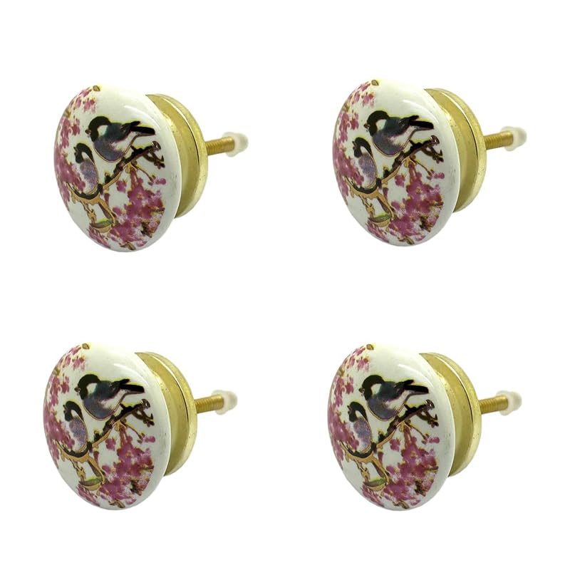 SHWETAIL Ceramic Knobs Drawer Pulls for Cabinets and Cupboards (38mm, Gold Multicolour) - Pack of 4 knobs (Love Birds) (B07D3F9DVL) Amazon Price History, Amazon Price Tracker