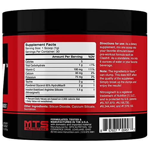 Mts Nutrition Vasky Non-Stimulant Pump Inducer - Muscle Saturating Preworkout - 30 Servings Unflavored #TOP2